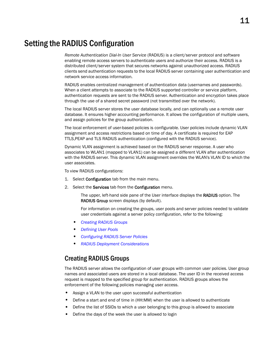 Setting the radius configuration, Creating radius groups | Brocade Mobility RFS Controller System Reference Guide (Supporting software release 5.5.0.0 and later) User Manual | Page 649 / 1017