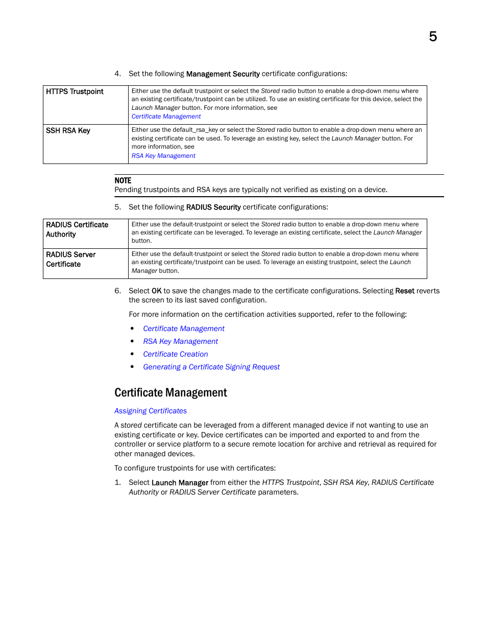 Certificate management | Brocade Mobility RFS Controller System Reference Guide (Supporting software release 5.5.0.0 and later) User Manual | Page 65 / 1017