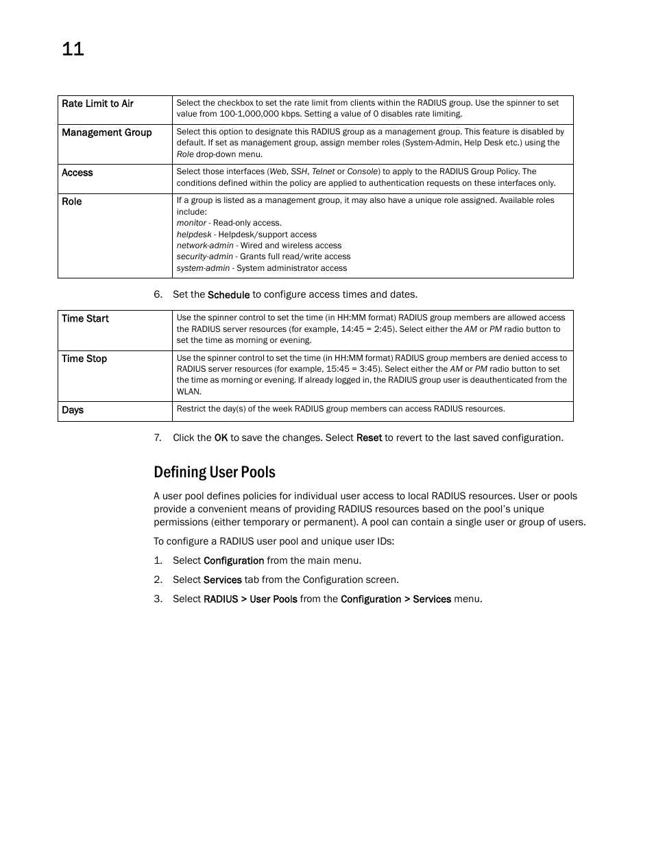 Defining user pools | Brocade Mobility RFS Controller System Reference Guide (Supporting software release 5.5.0.0 and later) User Manual | Page 652 / 1017