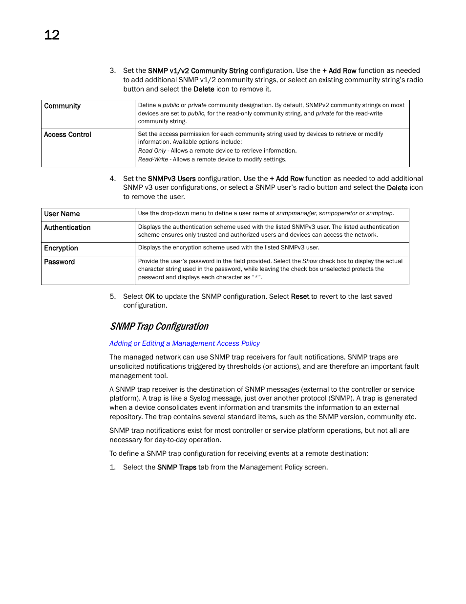 Snmp trap configuration | Brocade Mobility RFS Controller System Reference Guide (Supporting software release 5.5.0.0 and later) User Manual | Page 694 / 1017