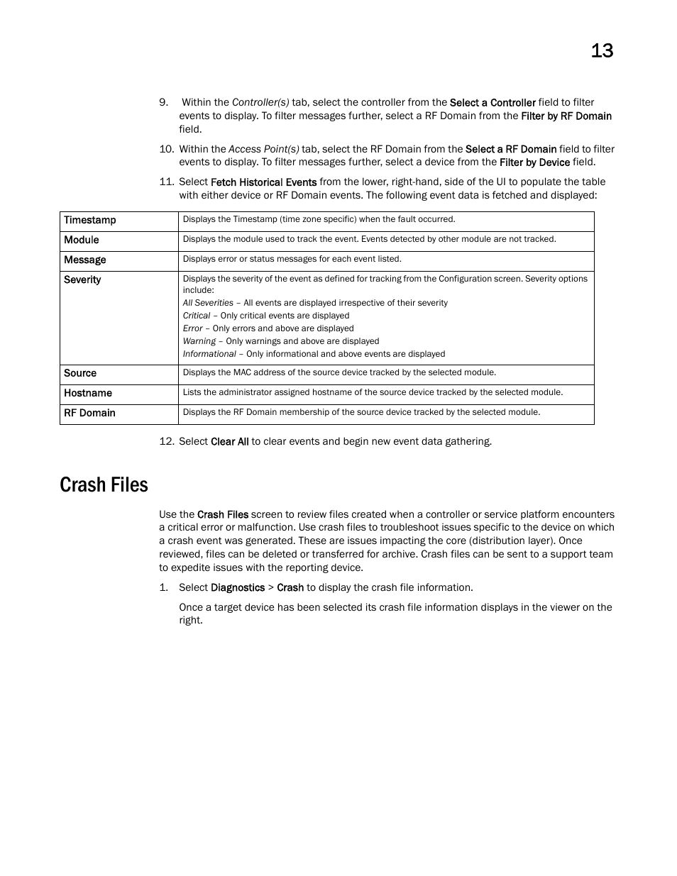 Crash files | Brocade Mobility RFS Controller System Reference Guide (Supporting software release 5.5.0.0 and later) User Manual | Page 705 / 1017