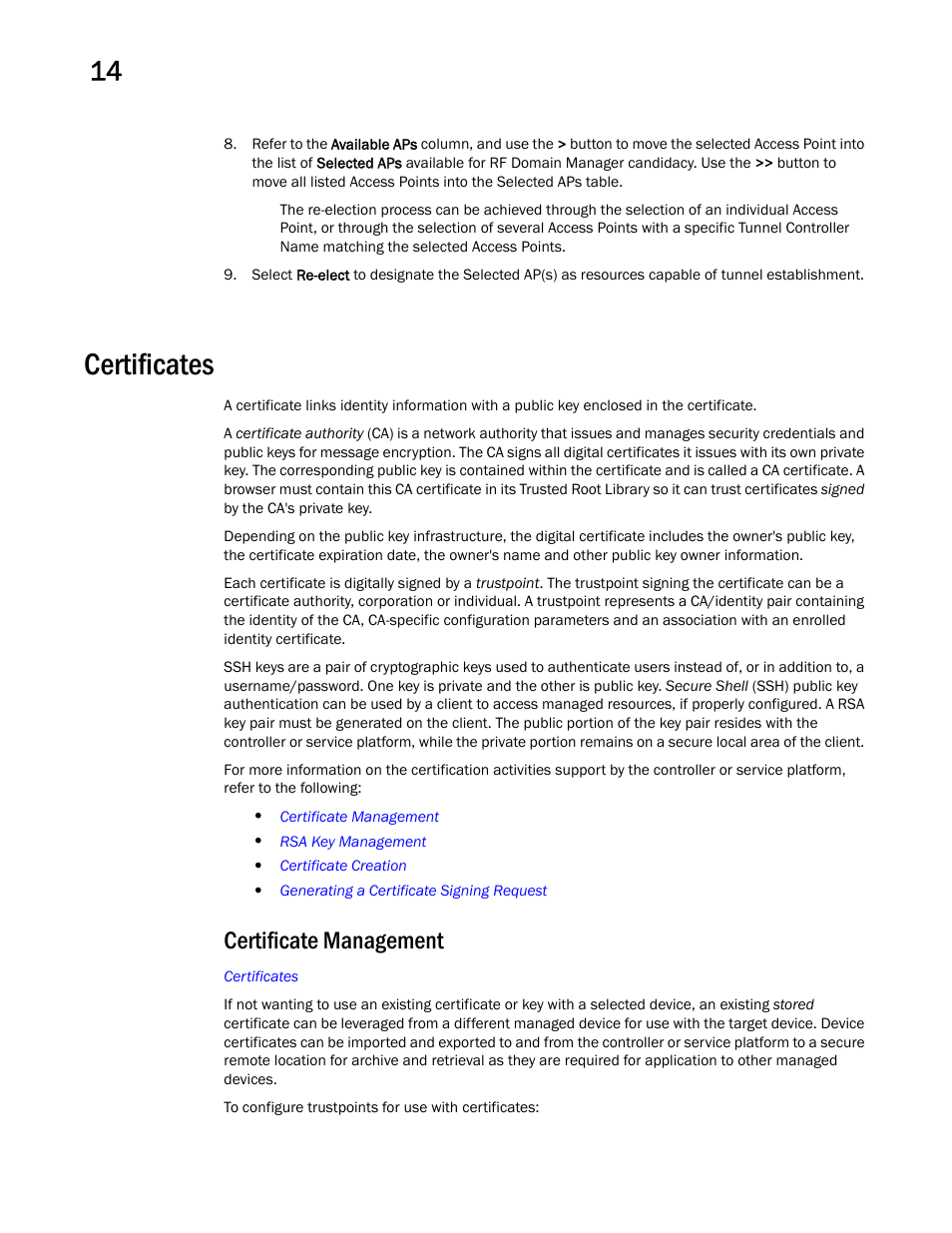 Certificates, Certificate management | Brocade Mobility RFS Controller System Reference Guide (Supporting software release 5.5.0.0 and later) User Manual | Page 728 / 1017