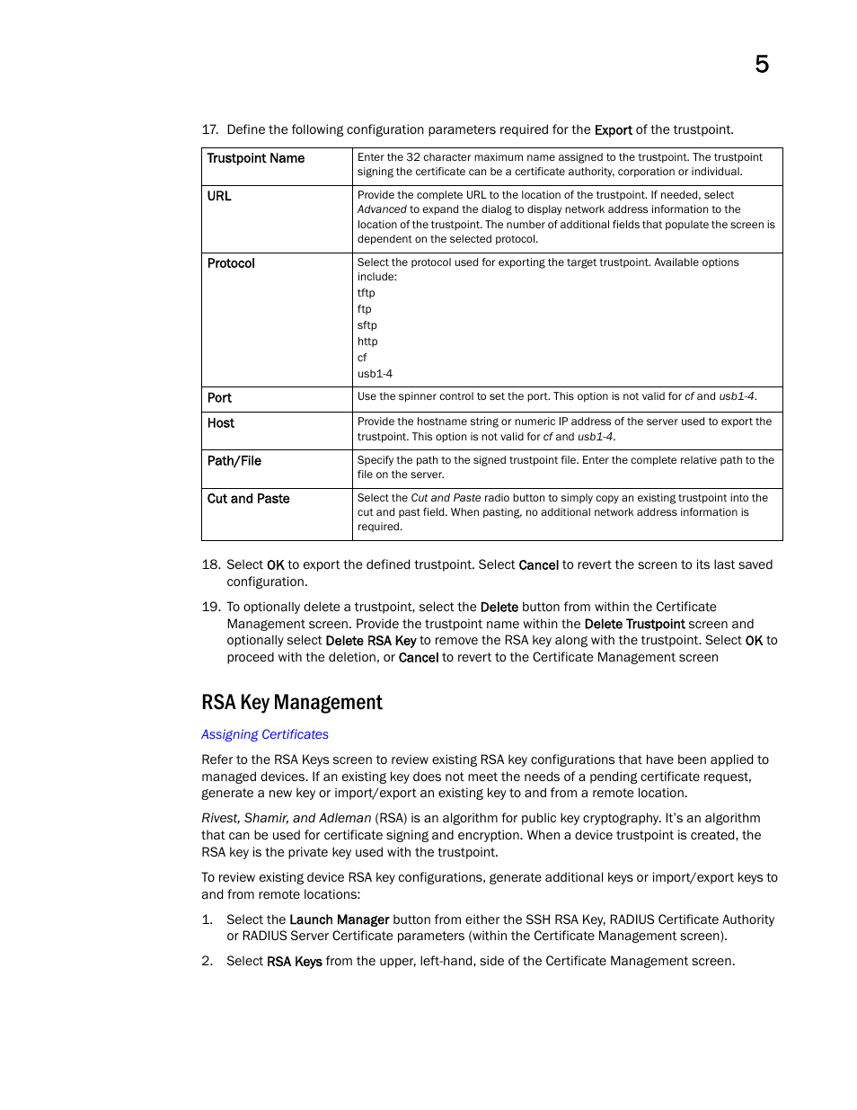 Rsa key management | Brocade Mobility RFS Controller System Reference Guide (Supporting software release 5.5.0.0 and later) User Manual | Page 73 / 1017