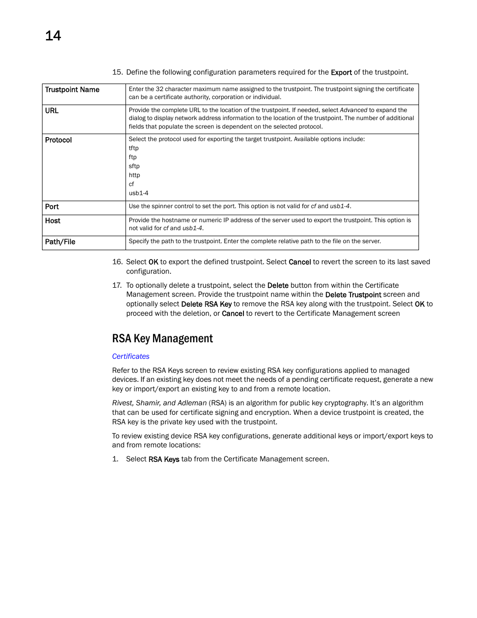 Rsa key management | Brocade Mobility RFS Controller System Reference Guide (Supporting software release 5.5.0.0 and later) User Manual | Page 736 / 1017