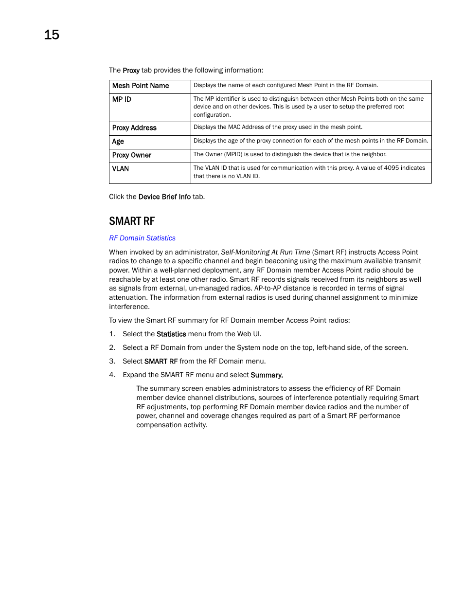 Smart rf | Brocade Mobility RFS Controller System Reference Guide (Supporting software release 5.5.0.0 and later) User Manual | Page 796 / 1017