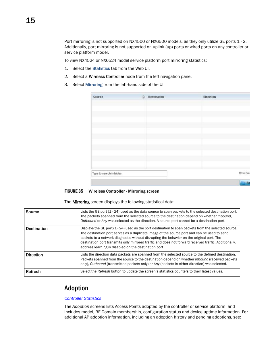 Adoption | Brocade Mobility RFS Controller System Reference Guide (Supporting software release 5.5.0.0 and later) User Manual | Page 814 / 1017