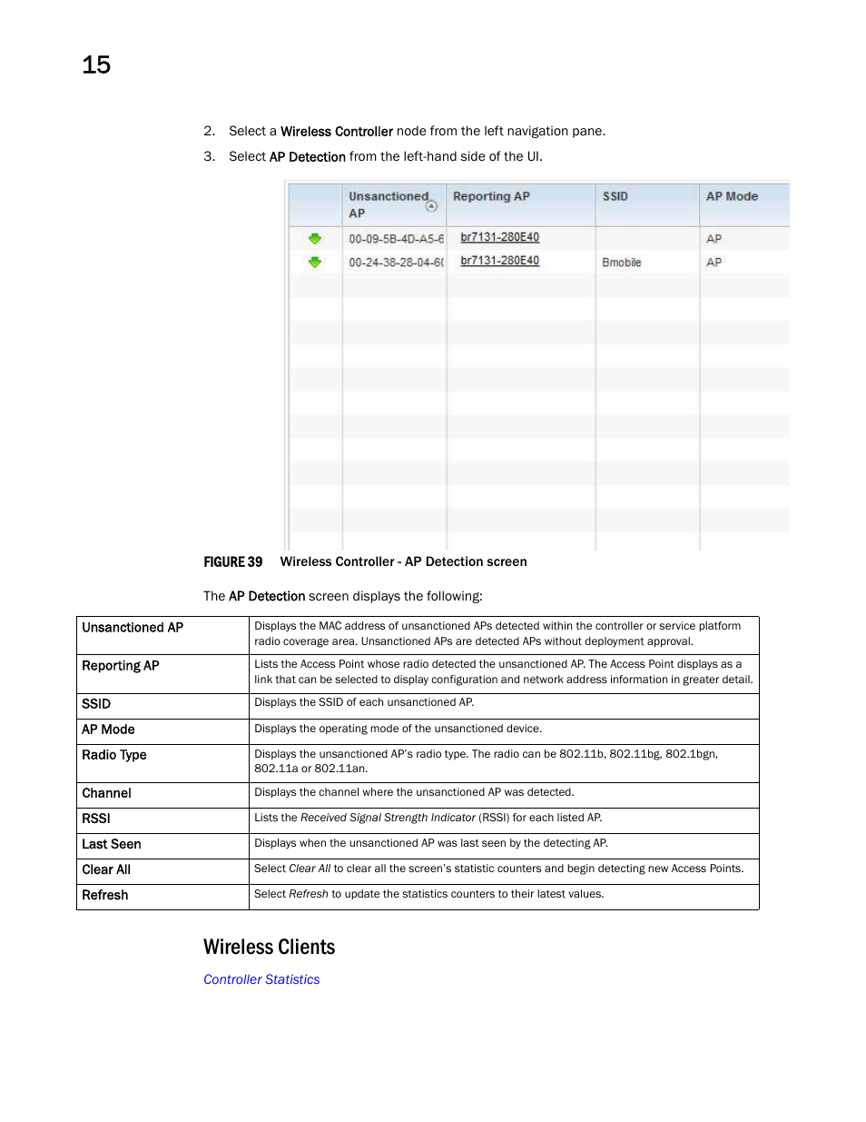 Wireless clients | Brocade Mobility RFS Controller System Reference Guide (Supporting software release 5.5.0.0 and later) User Manual | Page 818 / 1017