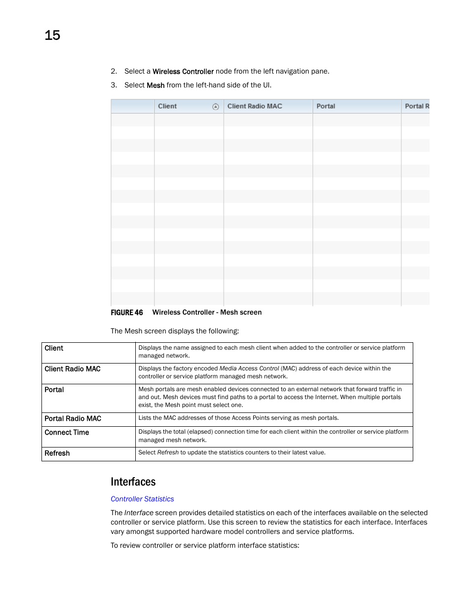 Interfaces | Brocade Mobility RFS Controller System Reference Guide (Supporting software release 5.5.0.0 and later) User Manual | Page 826 / 1017