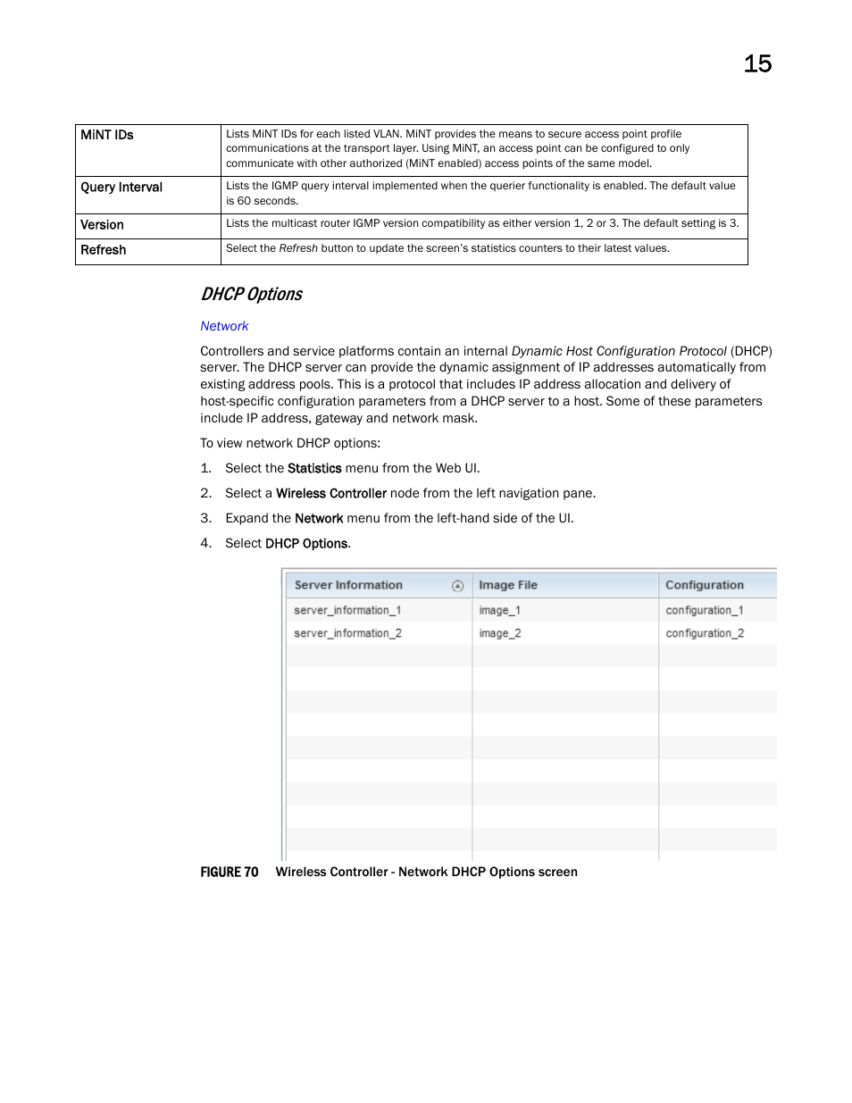 Dhcp options | Brocade Mobility RFS Controller System Reference Guide (Supporting software release 5.5.0.0 and later) User Manual | Page 861 / 1017