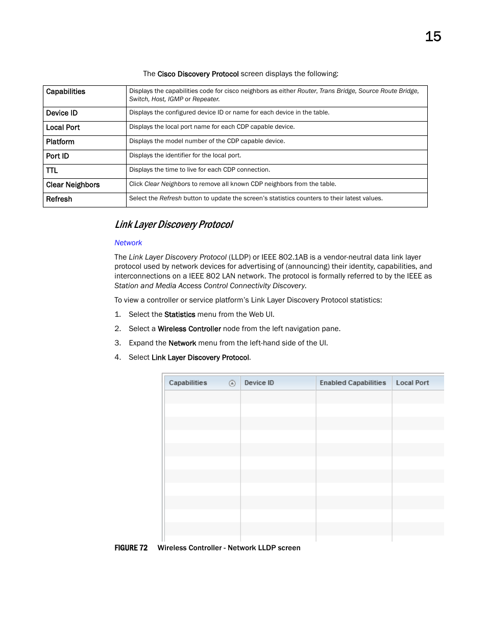 Link layer discovery protocol | Brocade Mobility RFS Controller System Reference Guide (Supporting software release 5.5.0.0 and later) User Manual | Page 863 / 1017