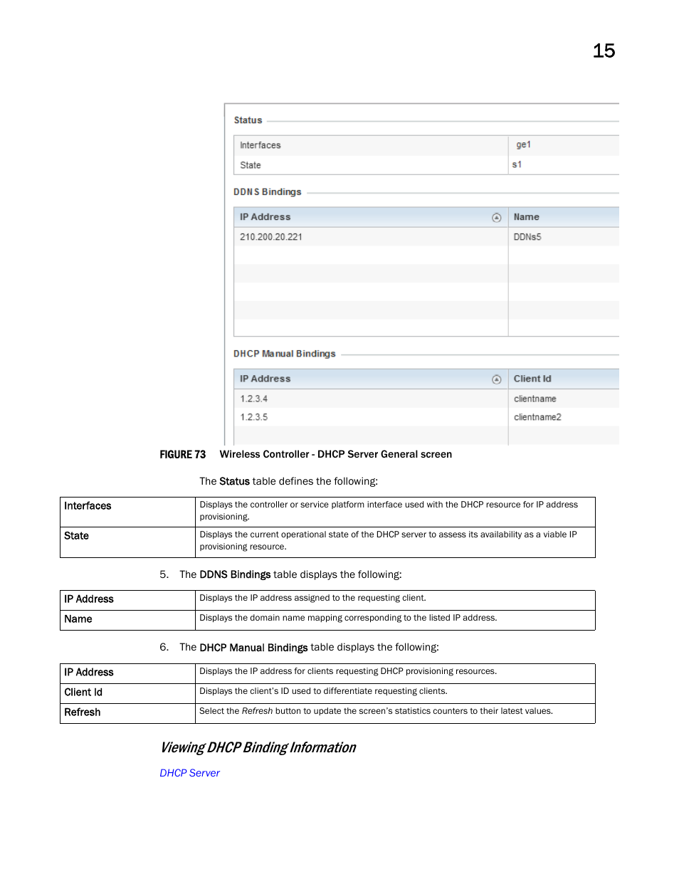 Viewing dhcp binding information | Brocade Mobility RFS Controller System Reference Guide (Supporting software release 5.5.0.0 and later) User Manual | Page 865 / 1017