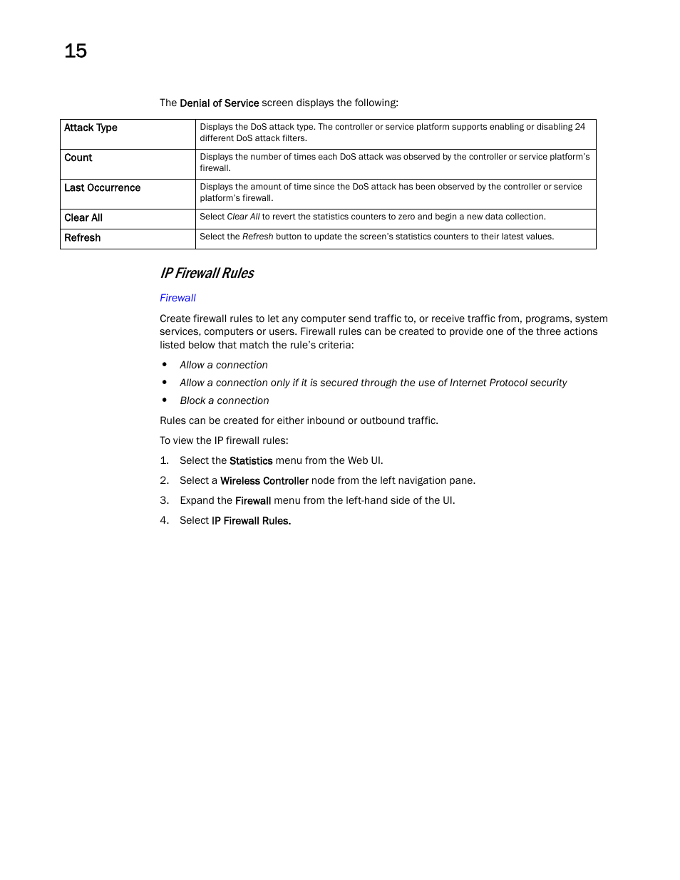 Ip firewall rules | Brocade Mobility RFS Controller System Reference Guide (Supporting software release 5.5.0.0 and later) User Manual | Page 870 / 1017
