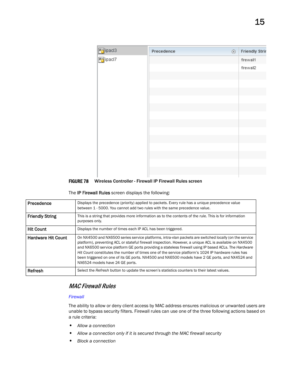 Mac firewall rules | Brocade Mobility RFS Controller System Reference Guide (Supporting software release 5.5.0.0 and later) User Manual | Page 871 / 1017