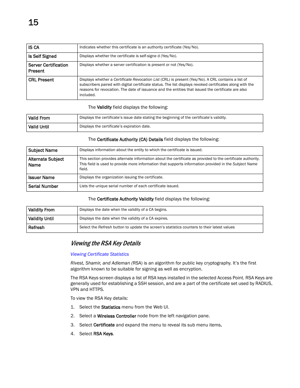 Viewing the rsa key details | Brocade Mobility RFS Controller System Reference Guide (Supporting software release 5.5.0.0 and later) User Manual | Page 880 / 1017