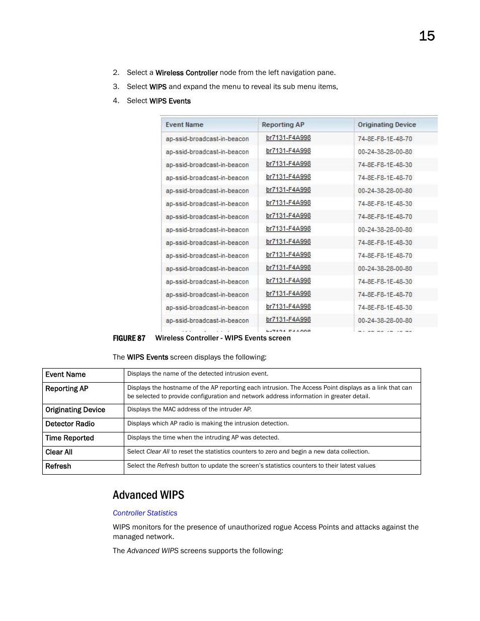 Advanced wips | Brocade Mobility RFS Controller System Reference Guide (Supporting software release 5.5.0.0 and later) User Manual | Page 883 / 1017