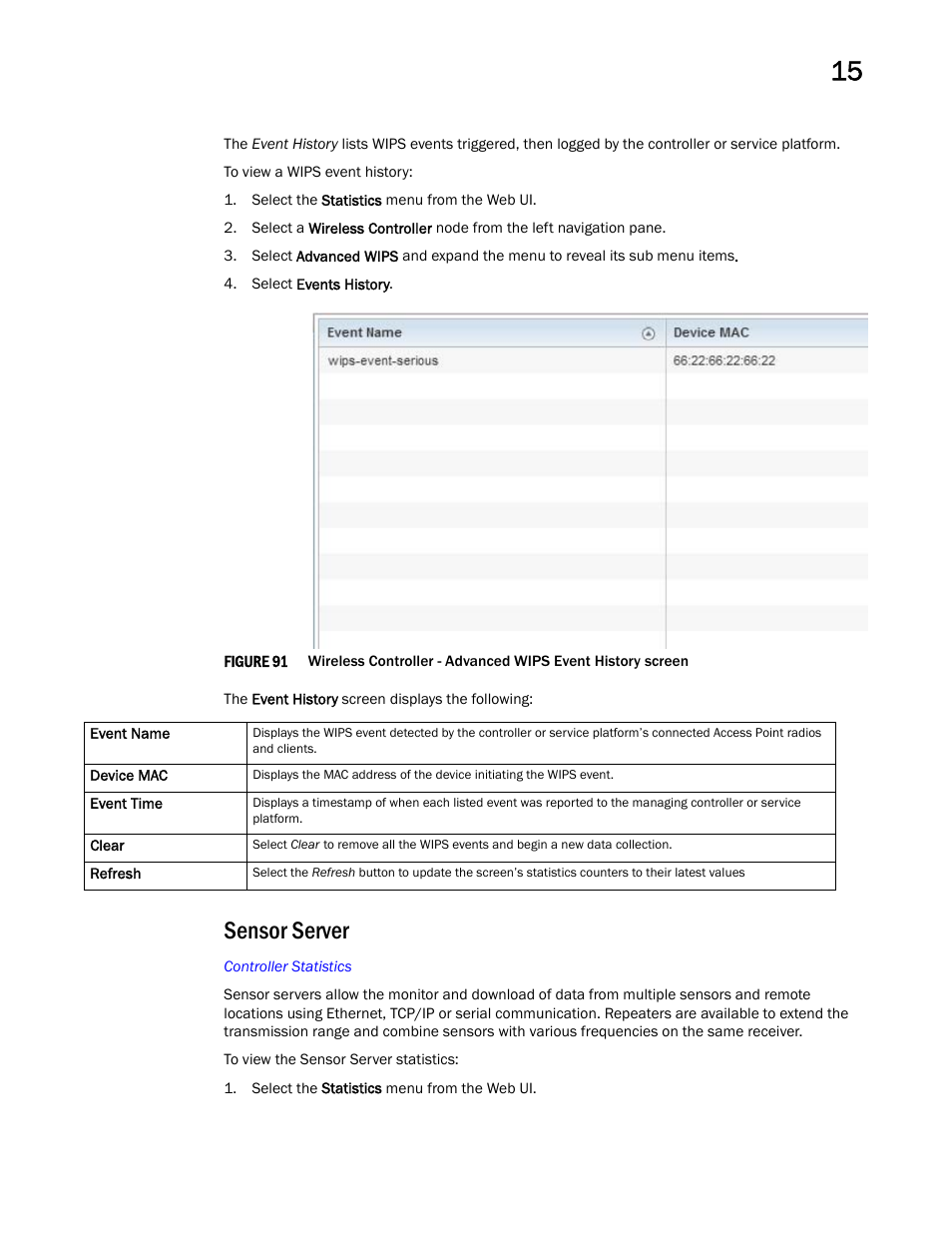 Sensor server | Brocade Mobility RFS Controller System Reference Guide (Supporting software release 5.5.0.0 and later) User Manual | Page 887 / 1017