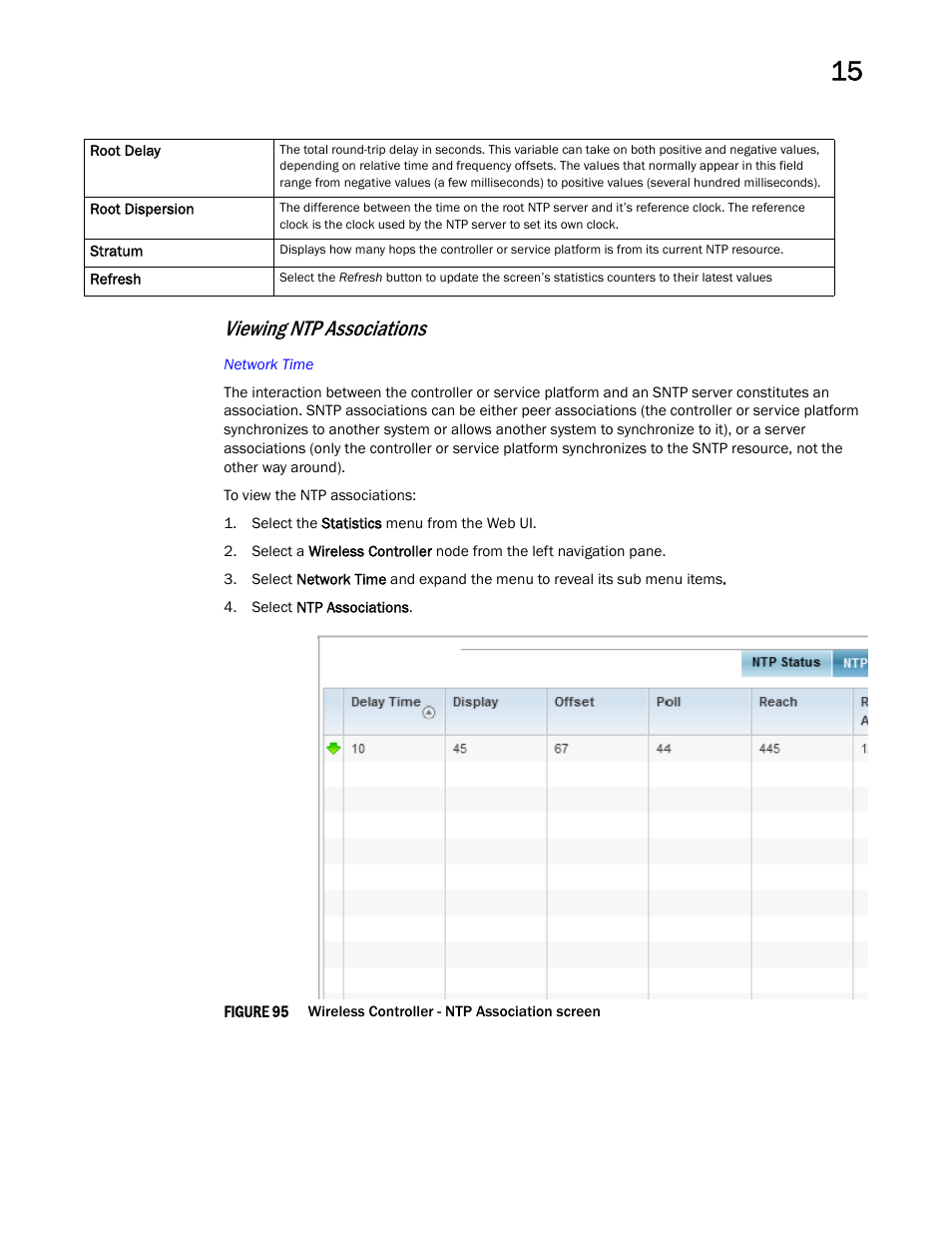 Viewing ntp associations | Brocade Mobility RFS Controller System Reference Guide (Supporting software release 5.5.0.0 and later) User Manual | Page 891 / 1017