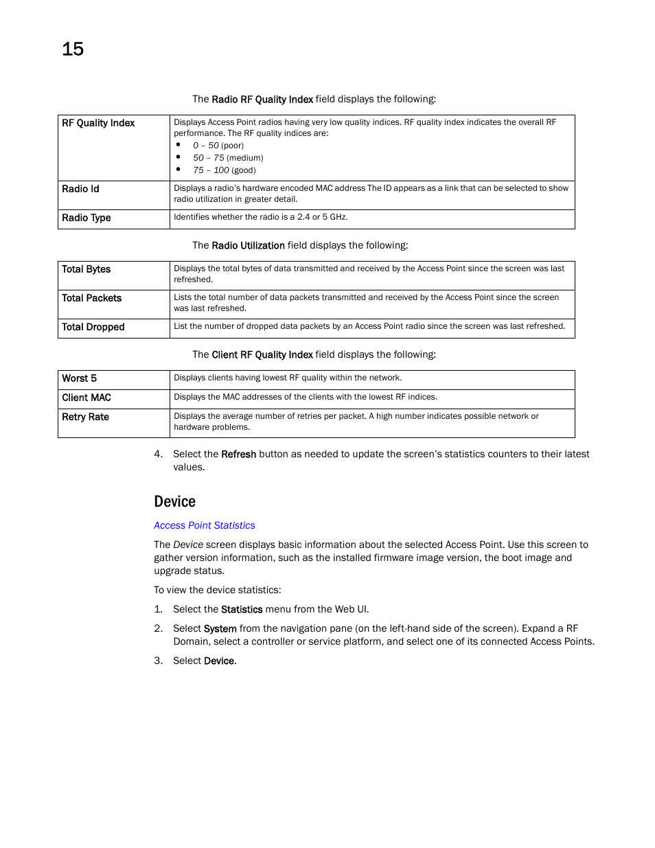 Device | Brocade Mobility RFS Controller System Reference Guide (Supporting software release 5.5.0.0 and later) User Manual | Page 900 / 1017