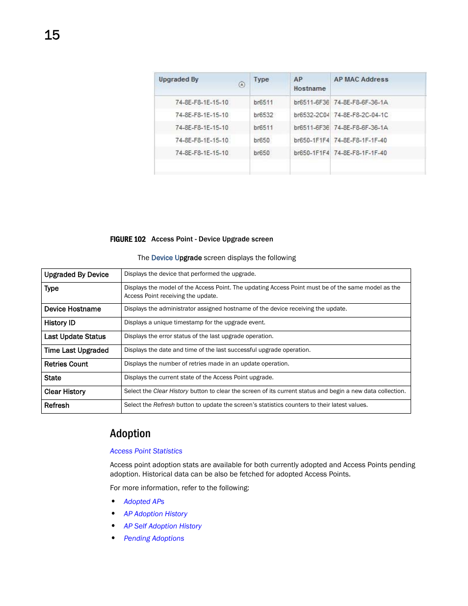 Adoption | Brocade Mobility RFS Controller System Reference Guide (Supporting software release 5.5.0.0 and later) User Manual | Page 904 / 1017