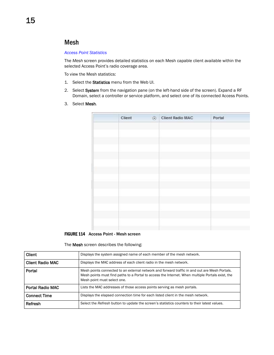 Mesh | Brocade Mobility RFS Controller System Reference Guide (Supporting software release 5.5.0.0 and later) User Manual | Page 918 / 1017