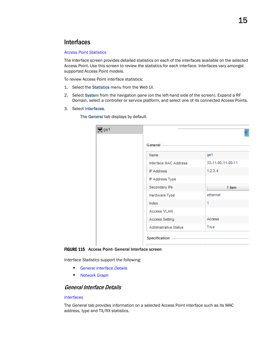 Interfaces, General interface details | Brocade Mobility RFS Controller System Reference Guide (Supporting software release 5.5.0.0 and later) User Manual | Page 919 / 1017
