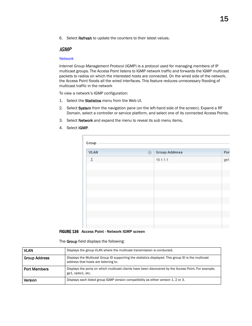 Igmp | Brocade Mobility RFS Controller System Reference Guide (Supporting software release 5.5.0.0 and later) User Manual | Page 949 / 1017
