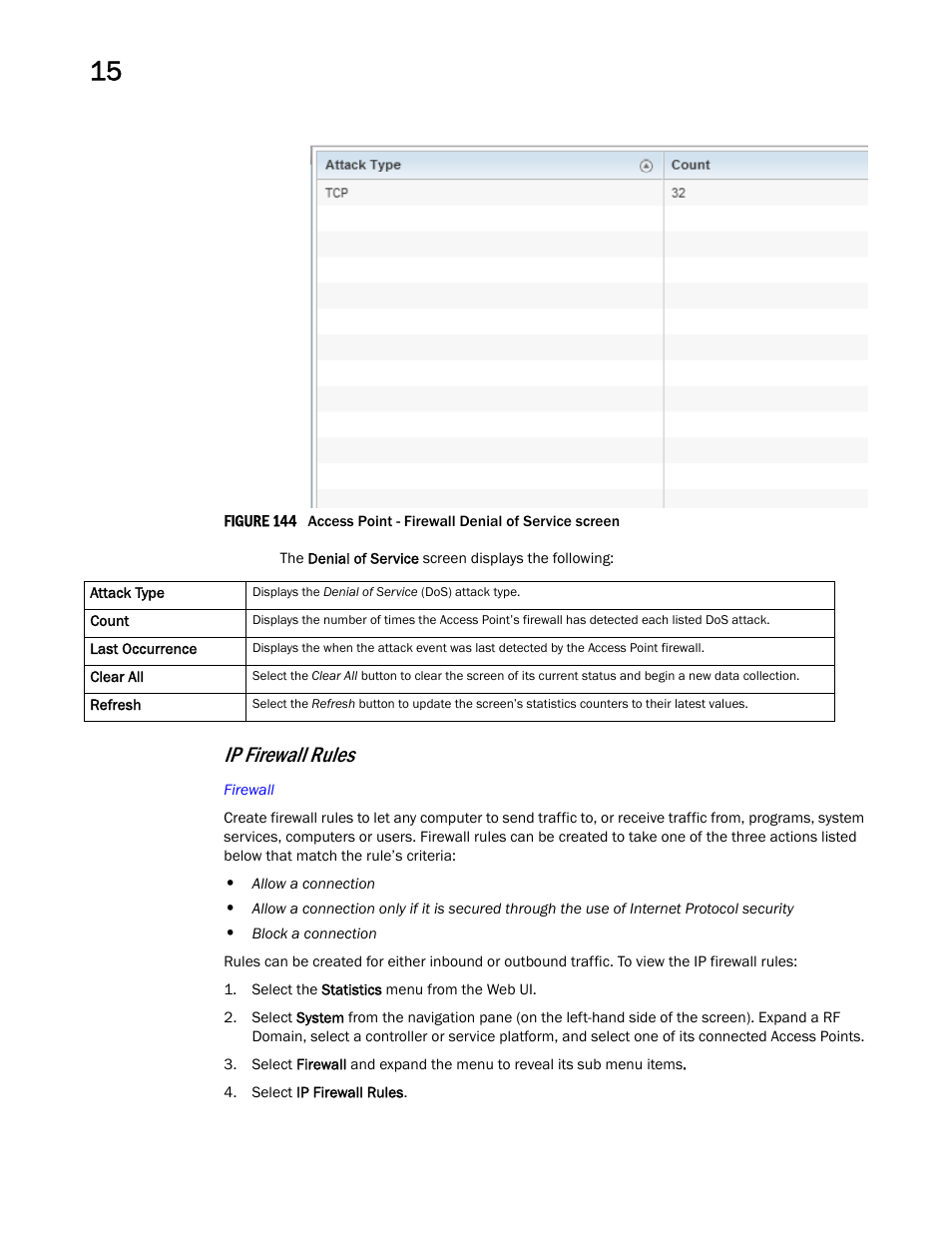 Ip firewall rules | Brocade Mobility RFS Controller System Reference Guide (Supporting software release 5.5.0.0 and later) User Manual | Page 960 / 1017