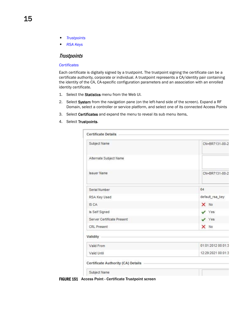 Trustpoints | Brocade Mobility RFS Controller System Reference Guide (Supporting software release 5.5.0.0 and later) User Manual | Page 968 / 1017