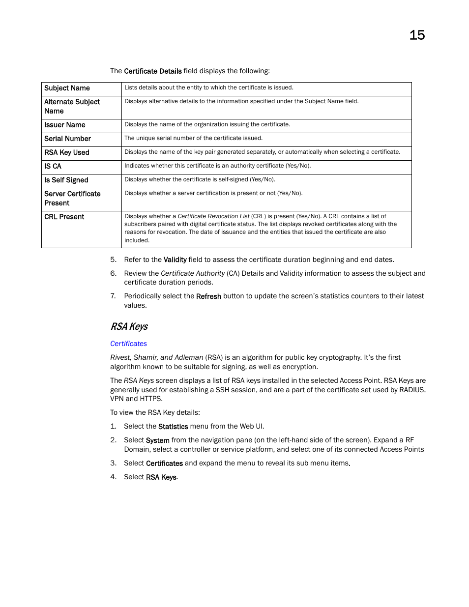 Rsa keys | Brocade Mobility RFS Controller System Reference Guide (Supporting software release 5.5.0.0 and later) User Manual | Page 969 / 1017