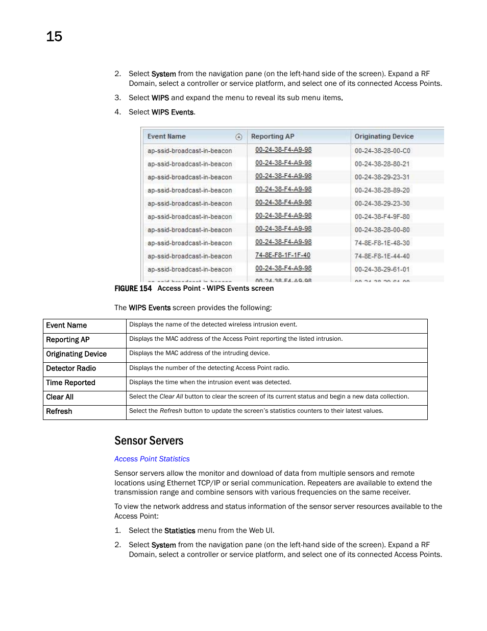Sensor servers | Brocade Mobility RFS Controller System Reference Guide (Supporting software release 5.5.0.0 and later) User Manual | Page 972 / 1017