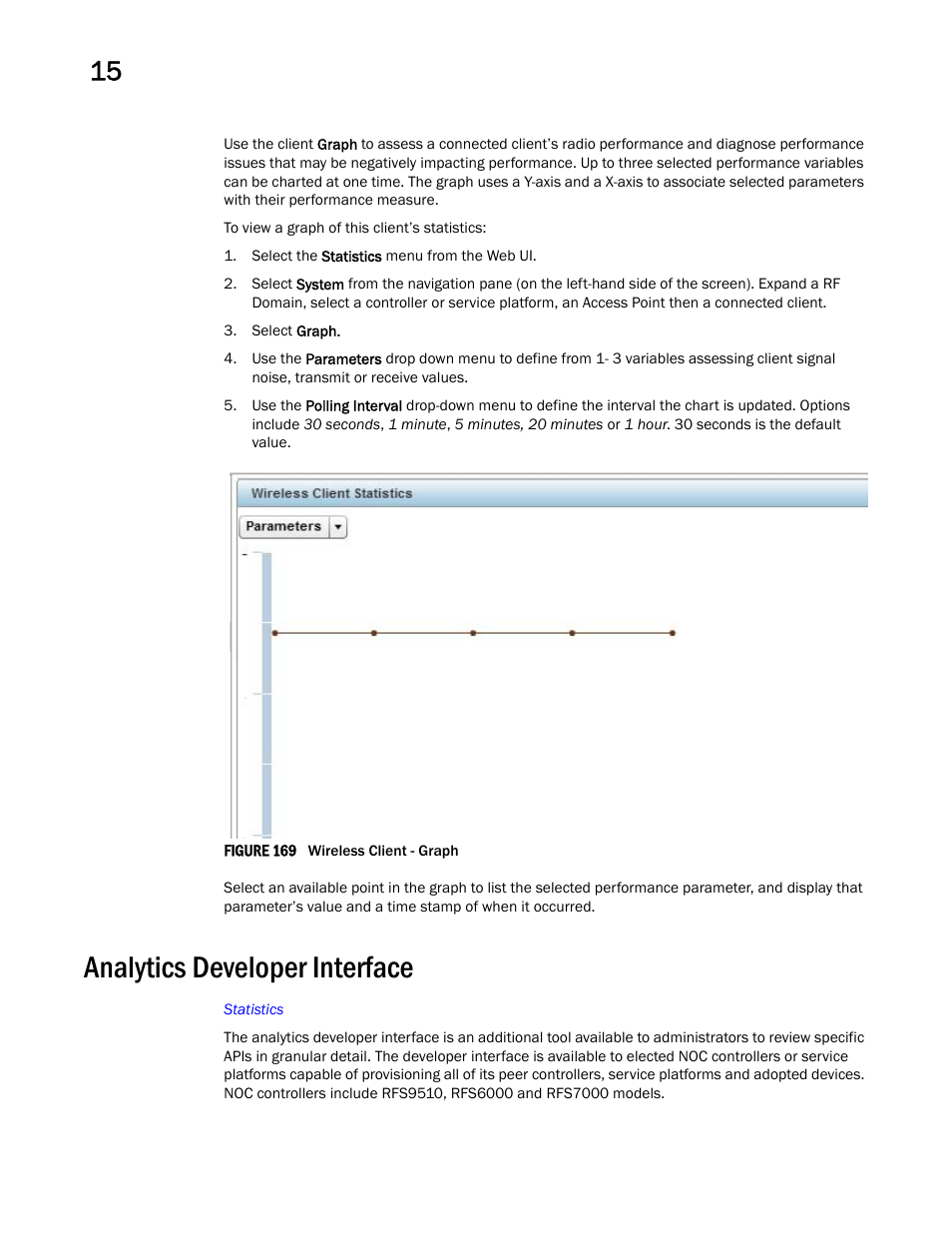 Analytics developer interface | Brocade Mobility RFS Controller System Reference Guide (Supporting software release 5.5.0.0 and later) User Manual | Page 994 / 1017