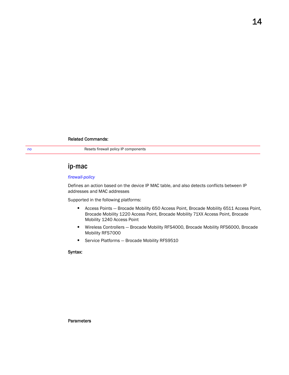 Ip-mac | Brocade Mobility RFS Controller CLI Reference Guide (Supporting software release 5.5.0.0 and later) User Manual | Page 1003 / 1355