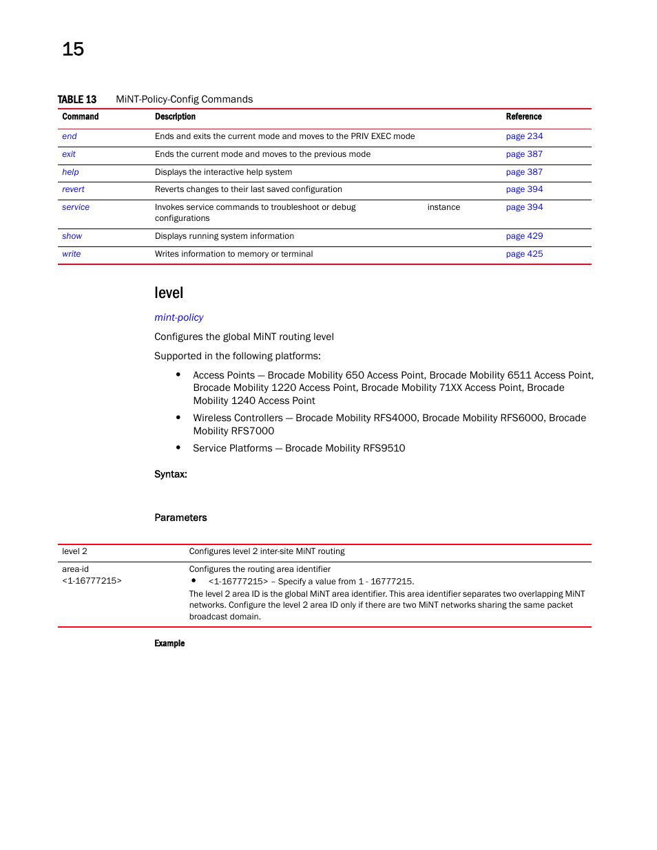 Level | Brocade Mobility RFS Controller CLI Reference Guide (Supporting software release 5.5.0.0 and later) User Manual | Page 1019 / 1355