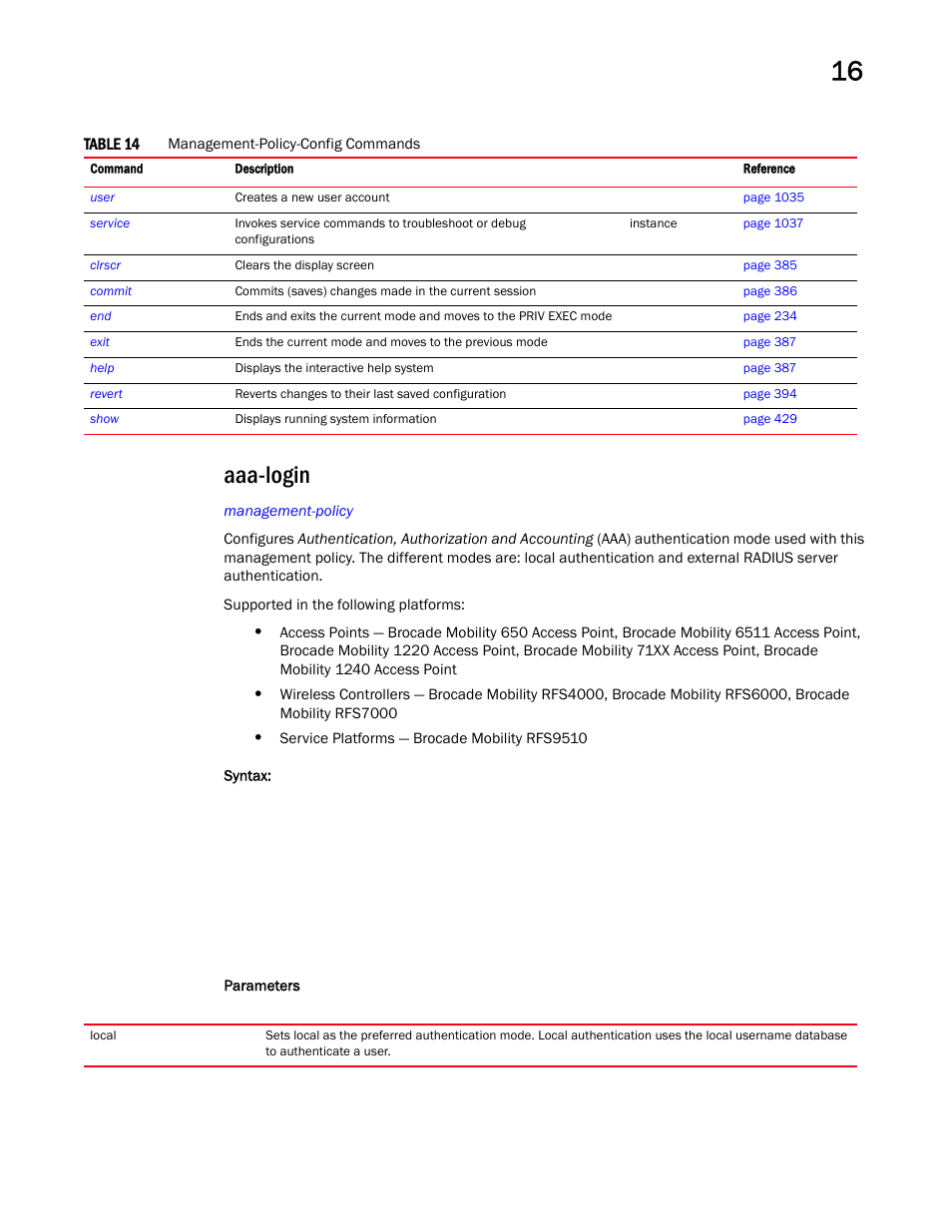 Aaa-login | Brocade Mobility RFS Controller CLI Reference Guide (Supporting software release 5.5.0.0 and later) User Manual | Page 1026 / 1355