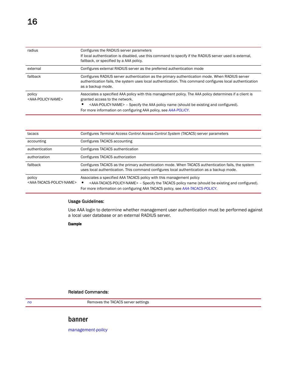 Banner | Brocade Mobility RFS Controller CLI Reference Guide (Supporting software release 5.5.0.0 and later) User Manual | Page 1027 / 1355