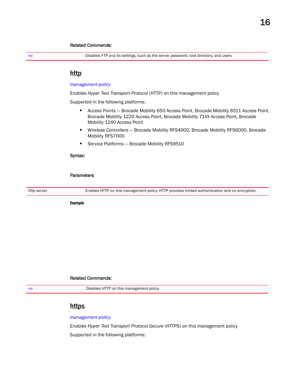 Http, Https | Brocade Mobility RFS Controller CLI Reference Guide (Supporting software release 5.5.0.0 and later) User Manual | Page 1030 / 1355