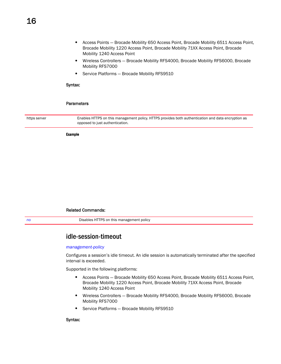 Idle-session-timeout | Brocade Mobility RFS Controller CLI Reference Guide (Supporting software release 5.5.0.0 and later) User Manual | Page 1031 / 1355