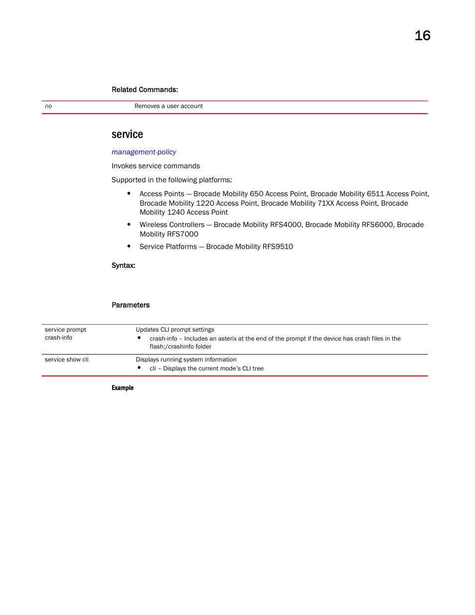 Service | Brocade Mobility RFS Controller CLI Reference Guide (Supporting software release 5.5.0.0 and later) User Manual | Page 1046 / 1355