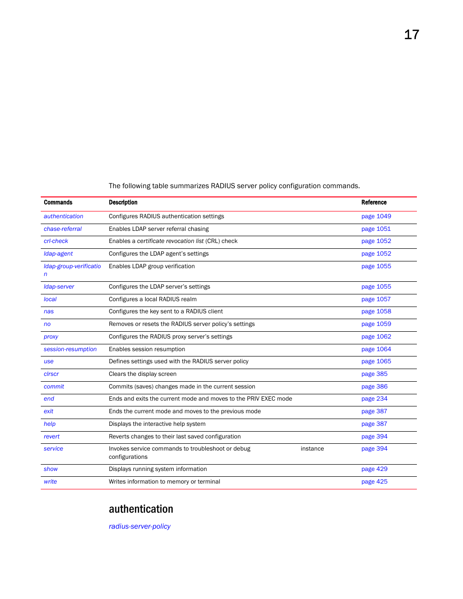 Authentication | Brocade Mobility RFS Controller CLI Reference Guide (Supporting software release 5.5.0.0 and later) User Manual | Page 1058 / 1355
