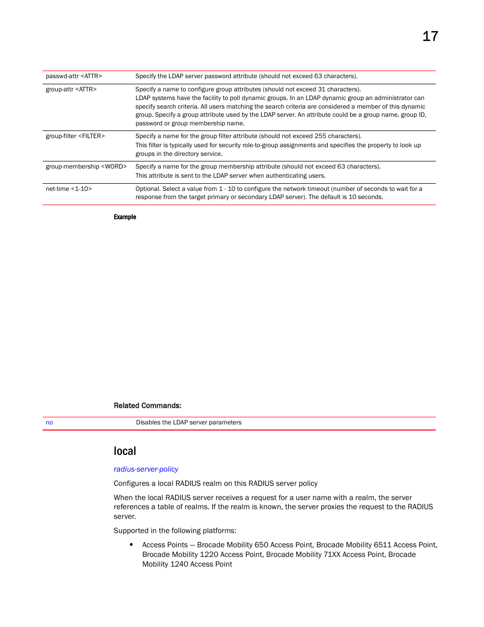 Local | Brocade Mobility RFS Controller CLI Reference Guide (Supporting software release 5.5.0.0 and later) User Manual | Page 1066 / 1355