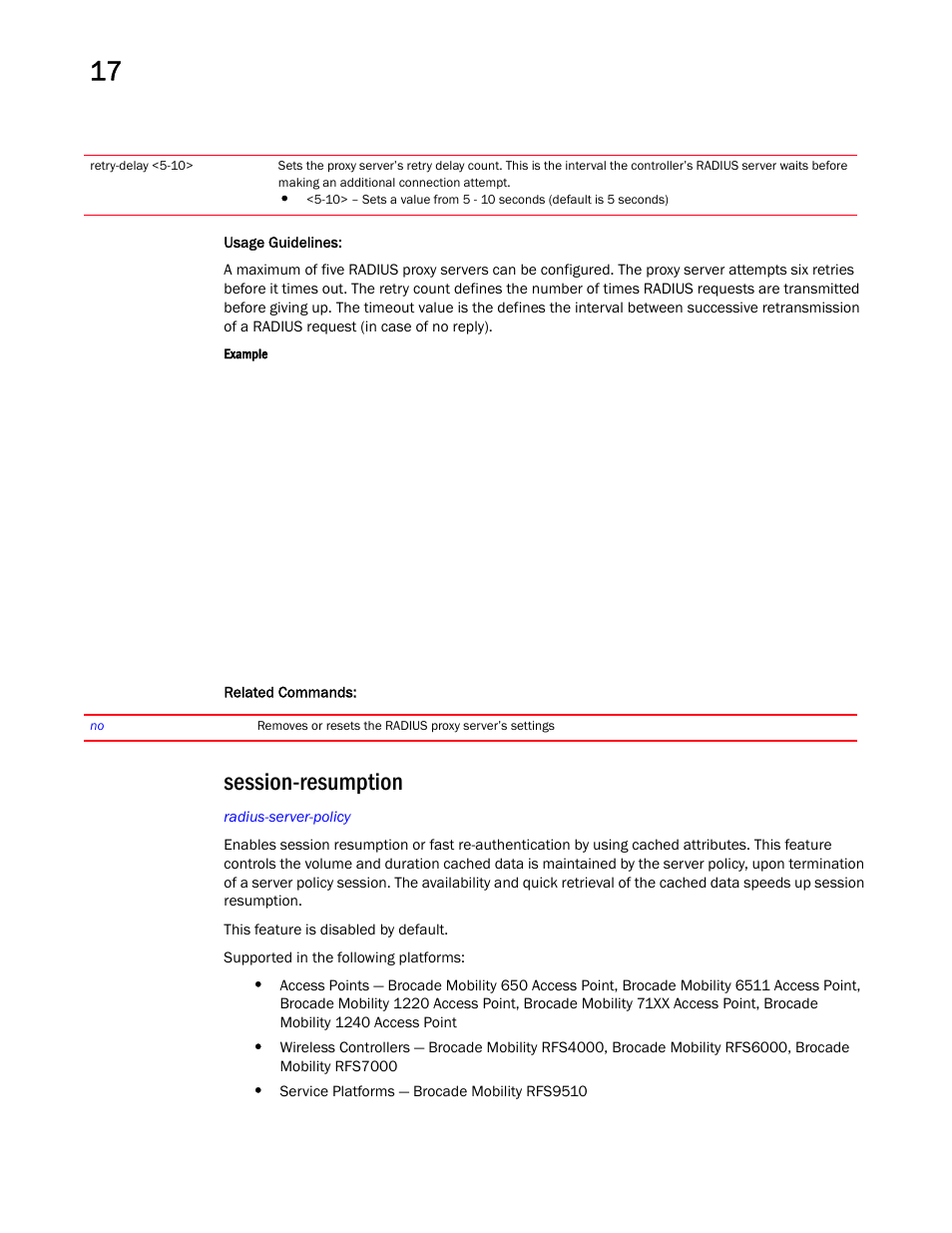Session-resumption | Brocade Mobility RFS Controller CLI Reference Guide (Supporting software release 5.5.0.0 and later) User Manual | Page 1073 / 1355