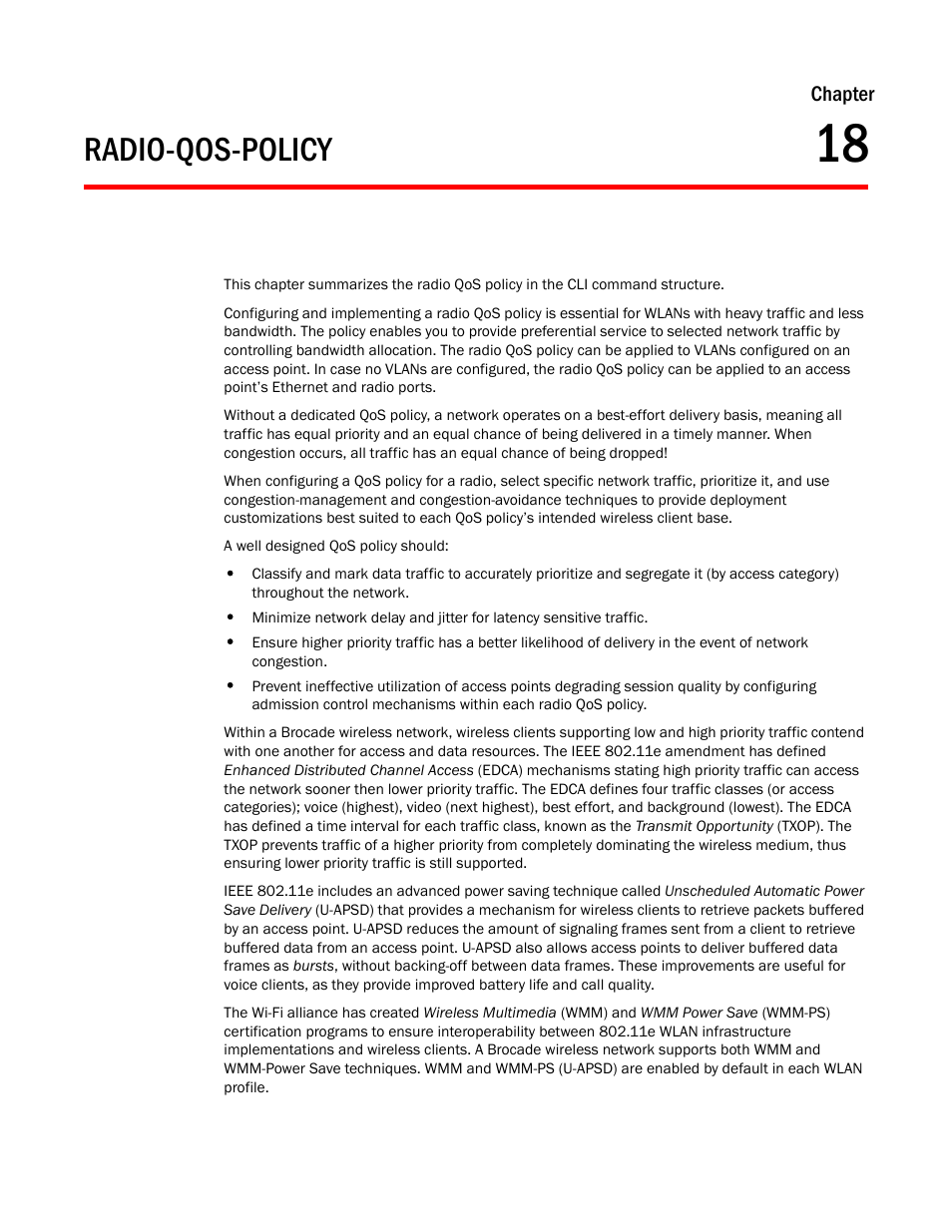 Radio-qos-policy, Chapter 18, Chapter 18, radio-qos-policy | Brocade Mobility RFS Controller CLI Reference Guide (Supporting software release 5.5.0.0 and later) User Manual | Page 1079 / 1355