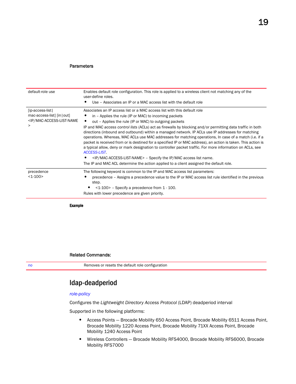 Ldap-deadperiod | Brocade Mobility RFS Controller CLI Reference Guide (Supporting software release 5.5.0.0 and later) User Manual | Page 1097 / 1355