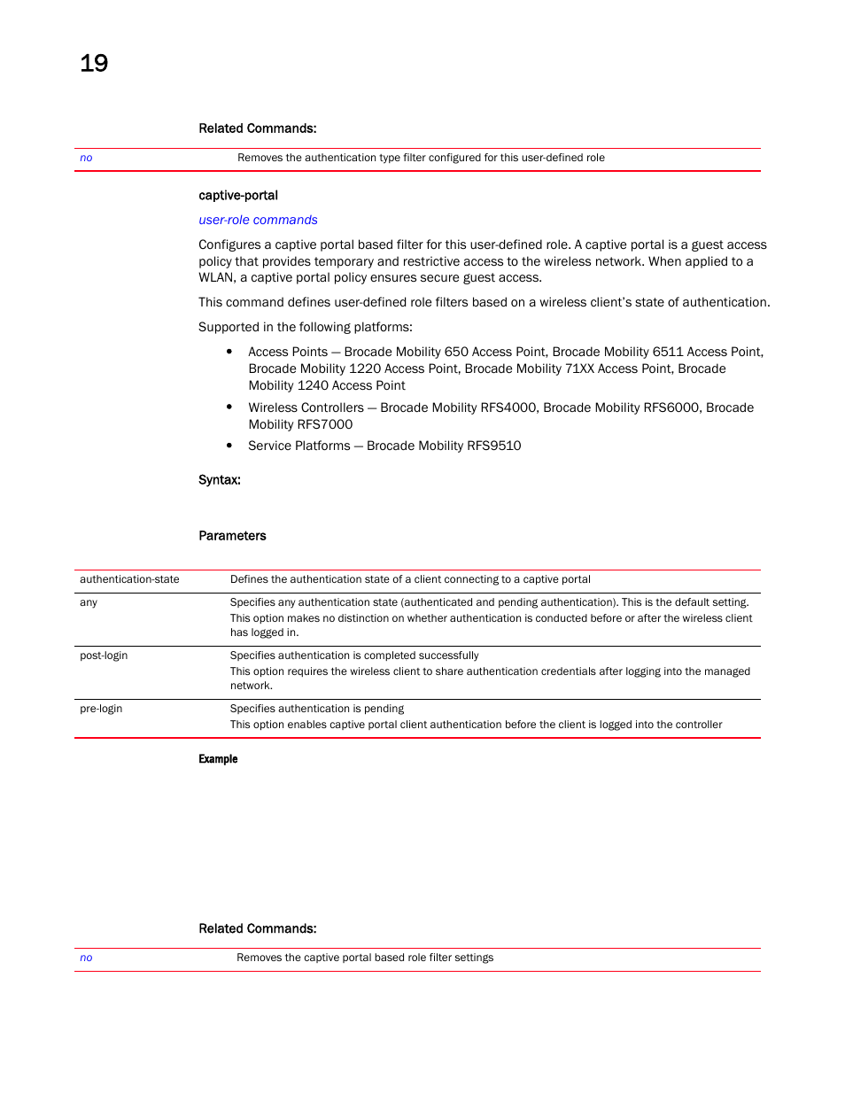 Captive-portal | Brocade Mobility RFS Controller CLI Reference Guide (Supporting software release 5.5.0.0 and later) User Manual | Page 1110 / 1355