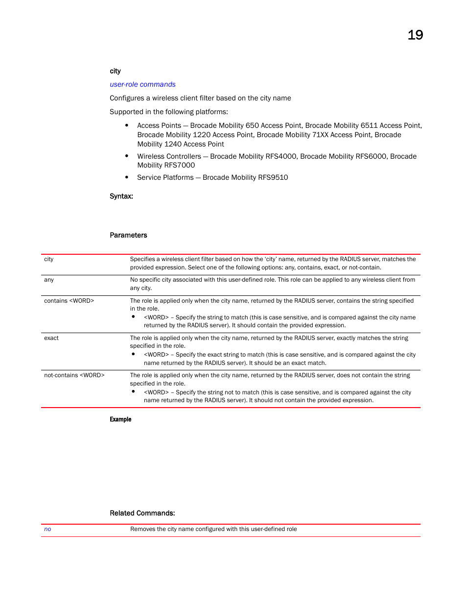 City | Brocade Mobility RFS Controller CLI Reference Guide (Supporting software release 5.5.0.0 and later) User Manual | Page 1111 / 1355