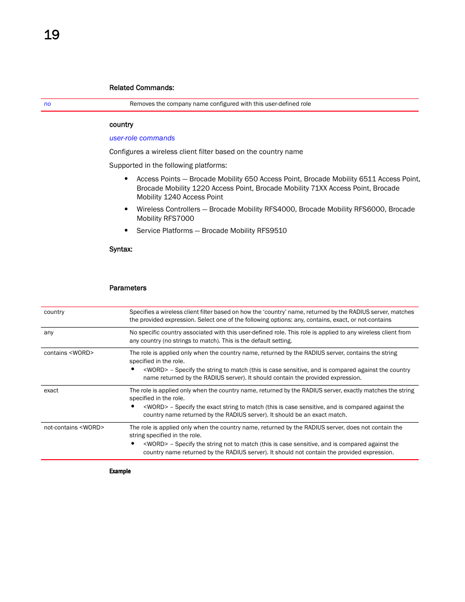 Country | Brocade Mobility RFS Controller CLI Reference Guide (Supporting software release 5.5.0.0 and later) User Manual | Page 1114 / 1355