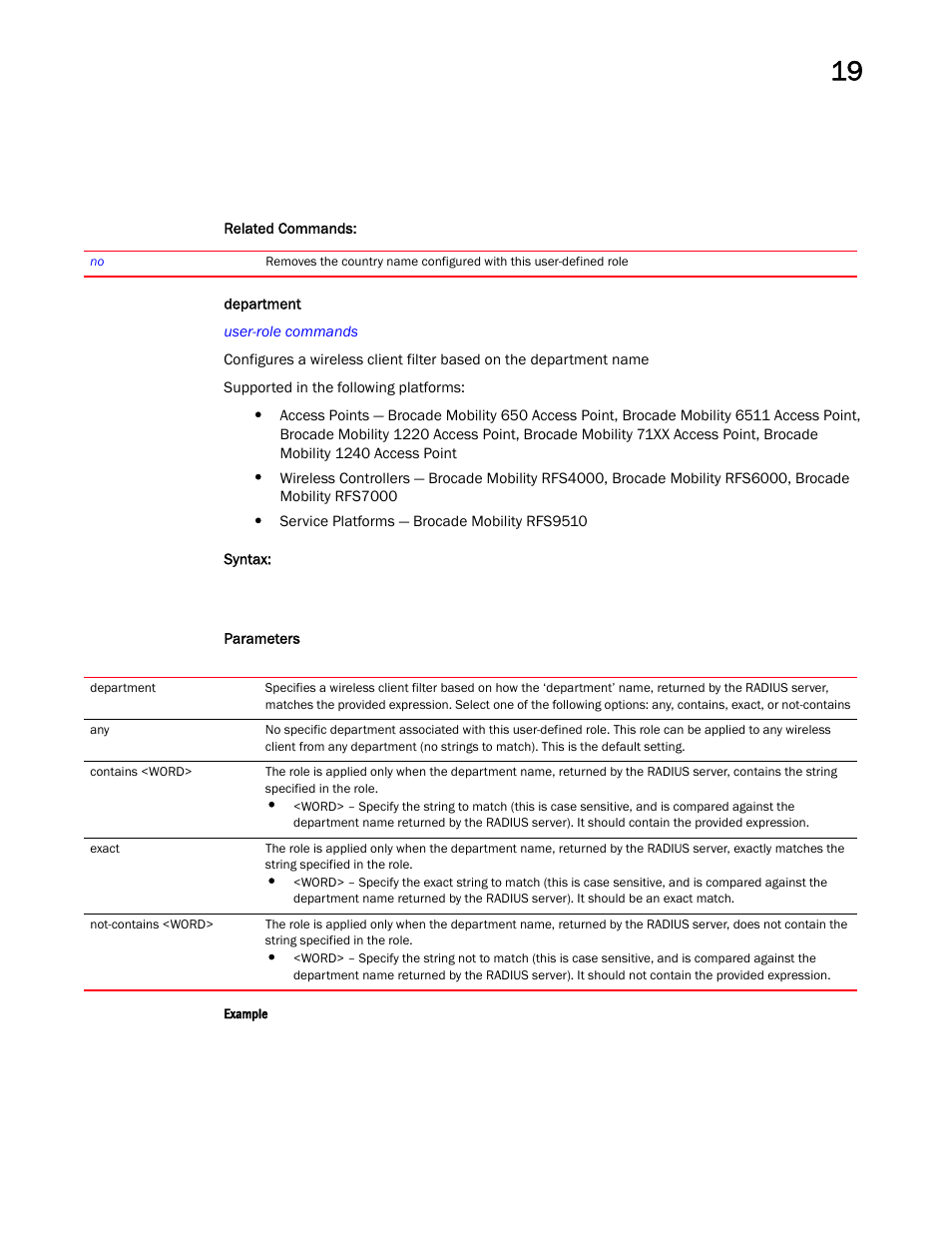 Department | Brocade Mobility RFS Controller CLI Reference Guide (Supporting software release 5.5.0.0 and later) User Manual | Page 1115 / 1355