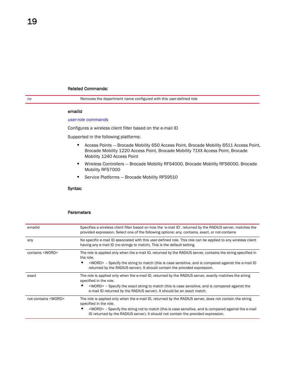 Emailid | Brocade Mobility RFS Controller CLI Reference Guide (Supporting software release 5.5.0.0 and later) User Manual | Page 1116 / 1355