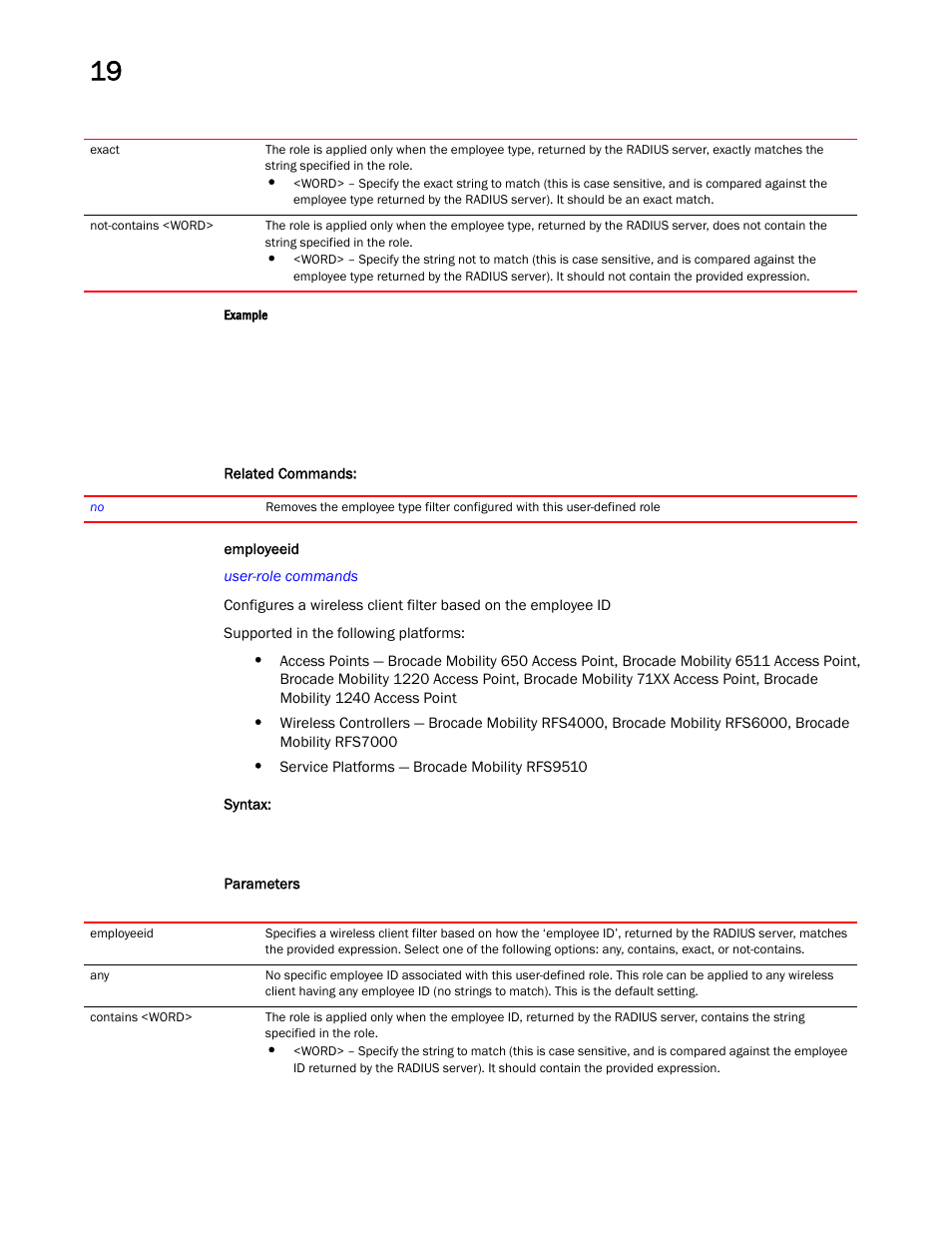 Employeeid | Brocade Mobility RFS Controller CLI Reference Guide (Supporting software release 5.5.0.0 and later) User Manual | Page 1118 / 1355