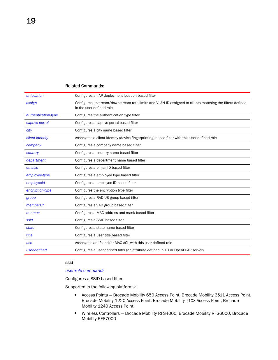 Ssid | Brocade Mobility RFS Controller CLI Reference Guide (Supporting software release 5.5.0.0 and later) User Manual | Page 1126 / 1355